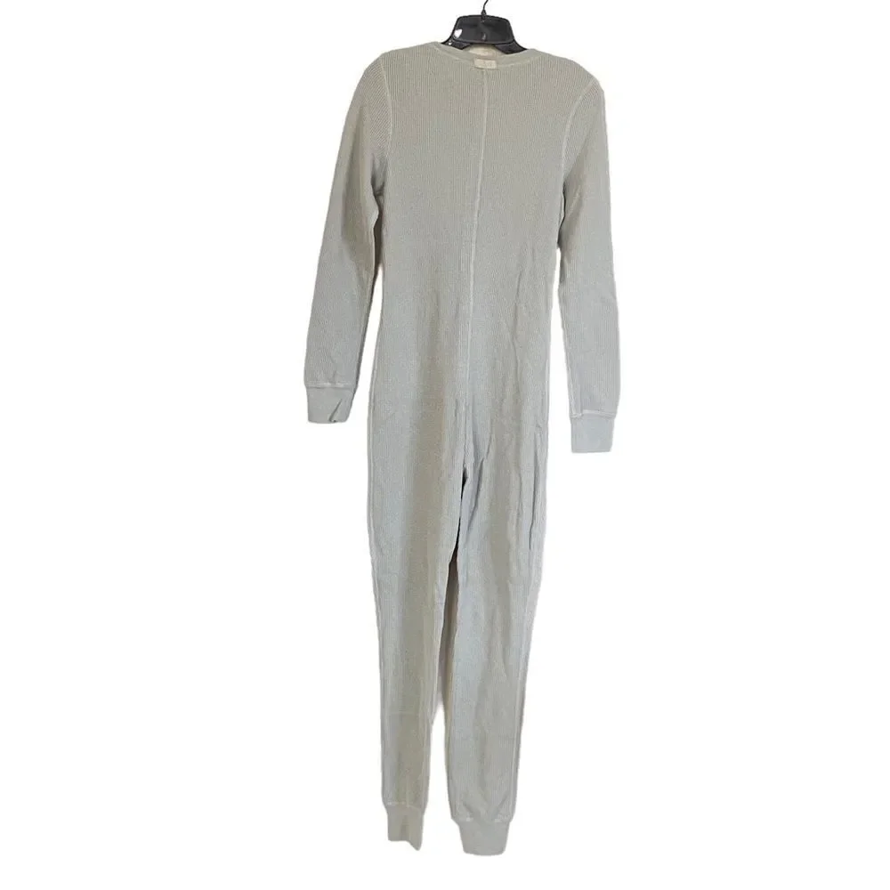 SKIMS Talc Waffle Knit Henley Front Thermal Onesie Sz L NWT